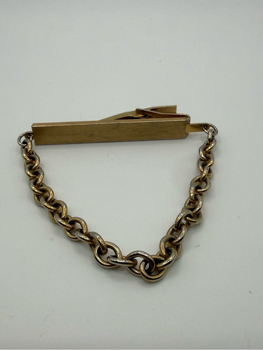 Vintage Sarah Cov Gold Tone Chain Tie Bar Clip Patent No. 723429